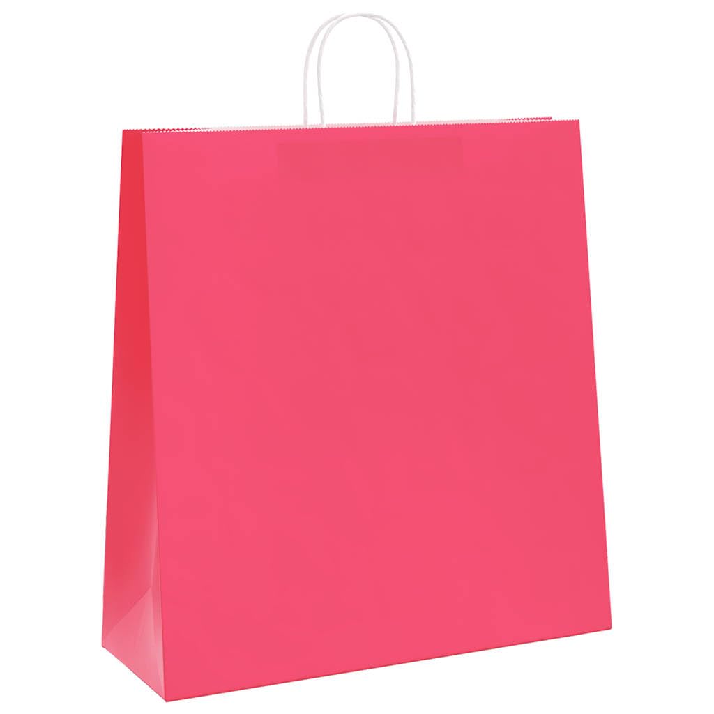 QUAHEAS Bolsas de papel rosa con asas de cuerda de papel, 45 x 17 x 48 cm, papel de estraza 250 unidades, bolsas de regalo, bolsas de fiesta con cordón, para cumpleaños, bodas, Navidad, Pascua