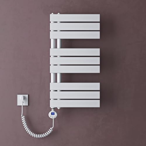 dopprro Radiador Toallero Horizontal de Agua Caliente, Montaje en Pared, 76x40 cm, Color Blanco con Resistencia Eléctrica de 600W, Calienta Toallas y Calefacción para Baño FN