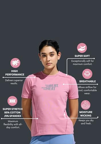 Image of Women's Soft Feel Round Neck Basic Moisture Wicking T-Shirt with Reflective Print | Super Stretchable T-Shirt for Girls | Women Light Weight Tshirt | Yoga Tshirt for Women