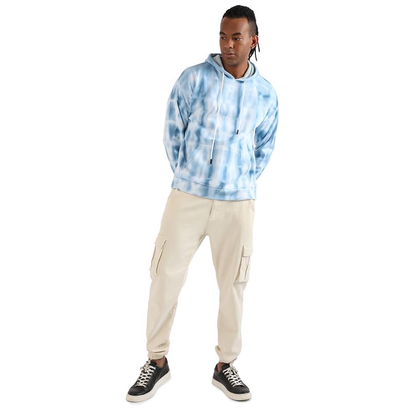 Image of CAHOOT Men's Dark Blue Zip-Front Hoodie with Contrast Drawstring for Casual Wear | Long Sleeve | Hooded Neck | Zipper Closure | Cotton Sweatshirt Crafted with Comfort Fit for Everyday Wear