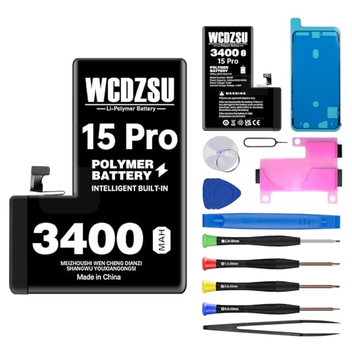WCDZSU Battery Replacement for iPhone 15 Pro 3400mAh High Capacity New 0 Cycle Lithium Polymer Battery for iPhone 15 Pro with Full Tool Kit Model A3102 A2848 A3101 A3104