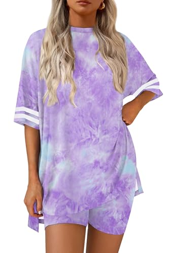 Image of Ekouaer Womens Pajamas Casual 2 Piece Short Sleeve Biker Shorts Lounge Set