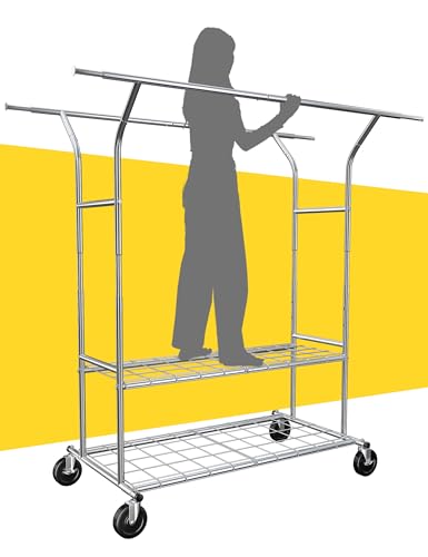 Raybee Heavy Duty Clothes Rack Load 620Lbs, Rolling Clothes Racks for Hanging Clothes Rack, Metal Clothing Rack Heavy Duty Garment Rack, Collapsible ＆ Portable Clothes Rack with Wheels