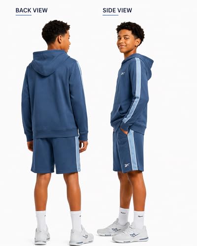 Image of Reebok Boys Active Shorts Set - 2 Piece /3 Piece Athletic Performance Stretch Hoodie Sweatshirt Gym Shorts and Shirts for Boys