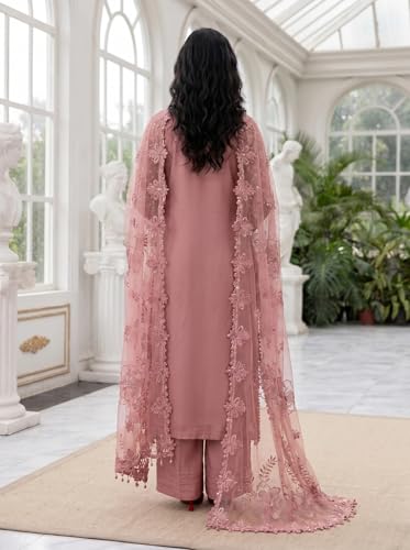 Image of RUDRAPRAYAG Faux Georgette Fabric With Heavy Embroidered Sequence With Khatli Work Semi Stitched V-Neck Salwar Suit Sharara With Dupatta For Women