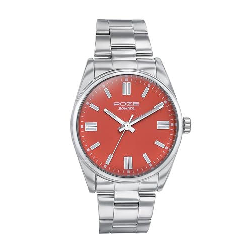 Sonata Poze Quartz Orange Dial Silver Metal Strap for Men-SP70033SM03W (B0DDTZVJBD) Amazon Price History, Amazon Price Tracker
