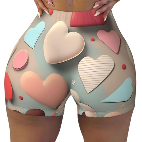 Love Pattern Pattern Sports Shorts, high Elastic Slim Fitness Pants, Suitable for Yoga/Leisure/Daily wear