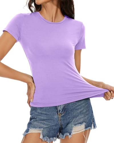 Image of Womens Basic Tees Summer Short Sleeve Shirts Slim Fit Tight T Shirt Going Out Tops Trendy 2026