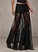 Women Sexy See Through Lace Maxi Skirt Elastic Low Waist Sheer A Line Long Flowy Skirt (Black, M)