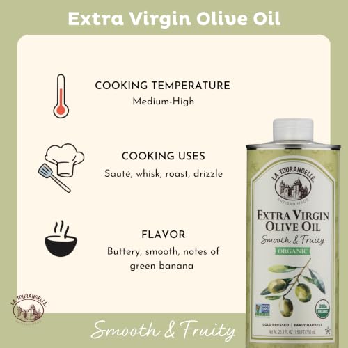 Image of La Tourangelle Organic Extra Virgin Olive Oil, Smooth & Fruity, 25.4 Fl Oz (Pack of 6)