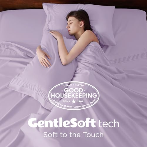 Image of Bedsure Deep Pocket King Sheet Set - Fits Mattresses Up to 21 Inches Thick - 4 Piece GentleSoft Bed Sheets, Moisture Wicking, Soft & Cooling Bedsheet & Pillowcases, Easy & Secure Fit, Light Purple