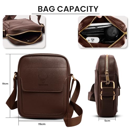 Image of REDHORNS Faux Leather Small Cross Body Sling Bag for Men & Women, 3 Zipper Pockets, Business Messenger Shoulder Bag for Travel, Outdoor, Office - 15X19X5 CM