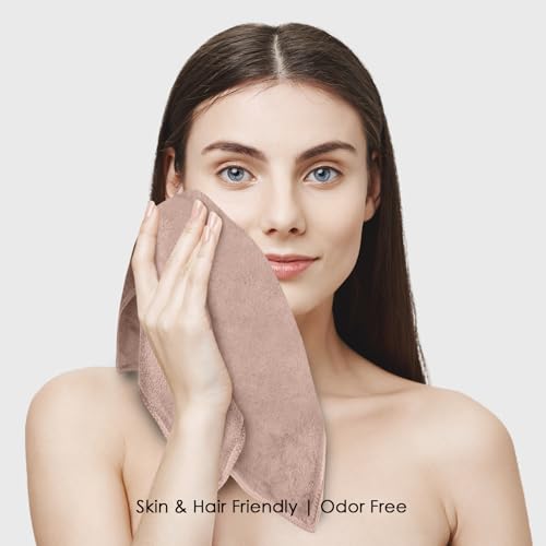 Image of HOUSSE Microfiber Face Towels | Ultra Absorbent, Odour-Free, Quick Dry 450 GSM Face Towel for Home, Gym, Travel, Running & Personal Use | 30x30 cm | Set of 6 in One Colour (Warm Beige, Pack of 6)