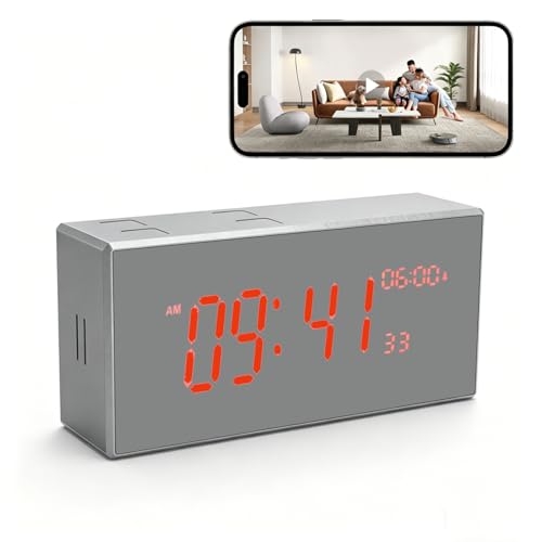 kelucimy Indoor Security Camera with Clock,HD1080P,Motion Detection,Wireless WiFi,Night Vision,160° Wide-Angle View,Phone App,24/7 Surveillance for Home,Baby/Elder(2.4G and 5G) (Grey)