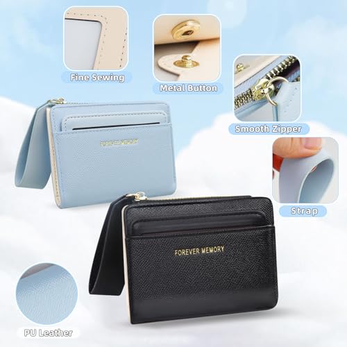 Small Wallet For Women, Texture PU Leather Card Holder for Women Compact Womens Bifold Wallet 7 Slot Credit Card Holder with ID Window Zipper Coin Pocket (Black)3