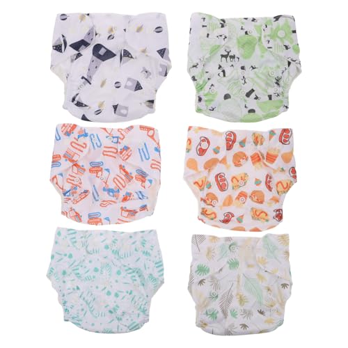JOINPAYA Pantalones de Pañal Lavables para Ñiño Recién Nacido con Cierre a Presión, 6 Estampados Variados, 6 Almohadillas Absorbentes Reutilizables, Ropa Interior Suave y Transpirable