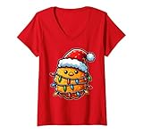 Photo Gallery donna carino kawaii pollo nugget nug cappello di natale natale maglietta con collo a v Photo Gallery donna carino kawaii pollo nugget nug cappello di natale natale maglietta con collo a v