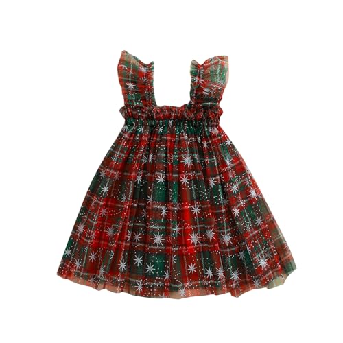 Toddler Christmas Tutu Dress Baby Girl Sleeveless Layered Tulle Dress Little Girl Princess Dresses Christmas Outfit (red Green Plaid 18-24 Months)