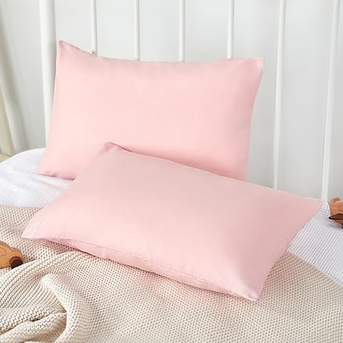 Image of TILLYOU Toddler Pillowcase 2 Pack with Envelope Closure,13 inch x 18 inch Silky Soft Microfiber Travel Kids Pillowcase for Boys and Girls, Pink