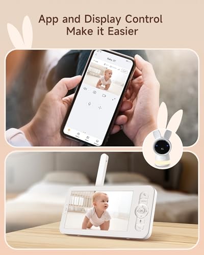 ARENTI 2.5K 5Ghz Wifi Baby Monitor with Camera and Night Vision,5'' Display,Pan Tilt,3350mAh Battery,2-Way Talk,6-Color Night Light,Long Range,Remote Control