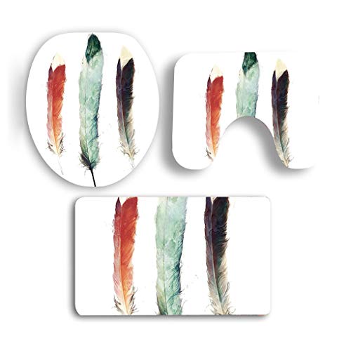 LYP Badematte Set Dreiteilige Badezimmer Flanell DREI Feder Muster Weiche Badezimmer Matte Toilettensitzkissen Podest…