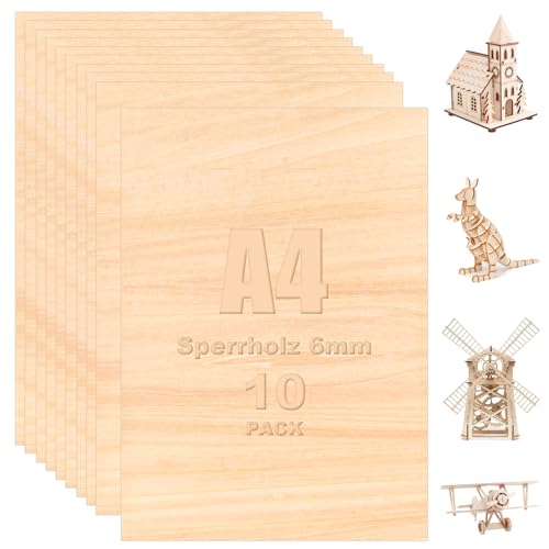 YAYODS 10 unidades A4 de madera contrachapada de 6 mm – Tablero de partículas contrachapado – Placa multiplex Madera Láser – Corte aglomerado – Planchas de madera para manualidades – Láser para madera