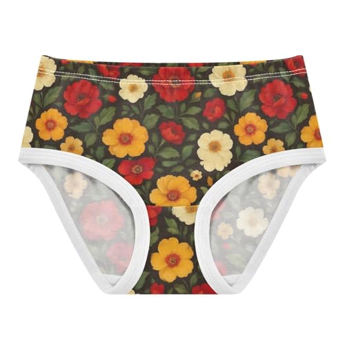 Joisal Cotton Toddler Underwear Floral Vintage Red Yellow Beige Floral Panties Little Girl Durable Kids Undies Briefs 2t