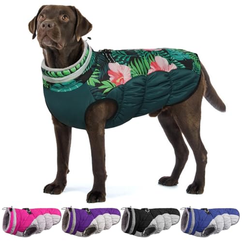 OUOBOB Dog Coats for Large Dogs,XL Dog Coat,Warm Fleece Winter Coat with D-Ring,Back Zipper Pet...