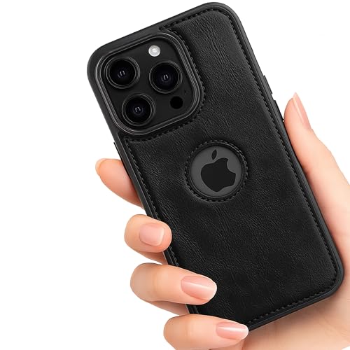 Image of Leather Case for Apple iPhone 13 Pro Max Premium Protective Stylish Slim Cover with Shockproof Raised Edges Black