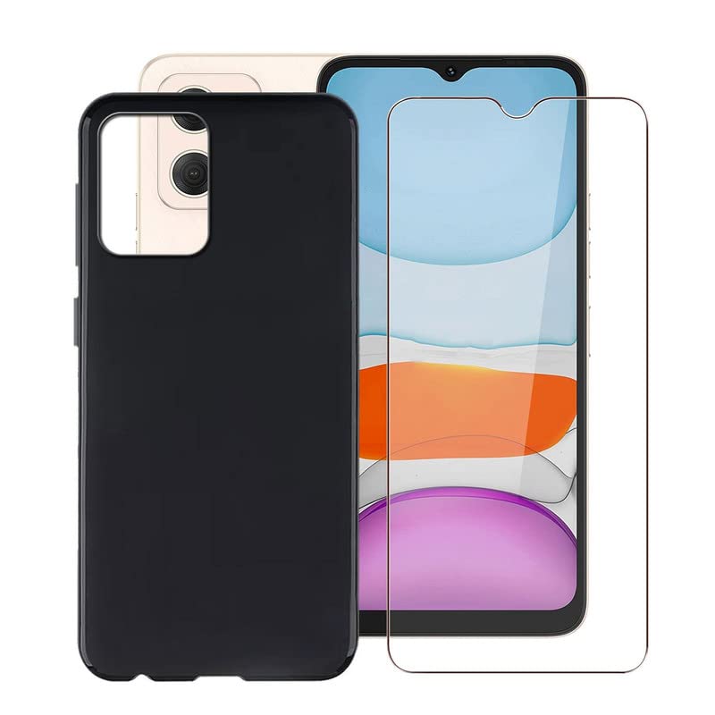 HGJTF Phone Case for Umidigi G2 (6.52') with [1 X Tempered Glass Screen Protector], Ultra Thin Shockproof Soft Silicone TPU Bumper Cover for Umidigi G2 - Black
