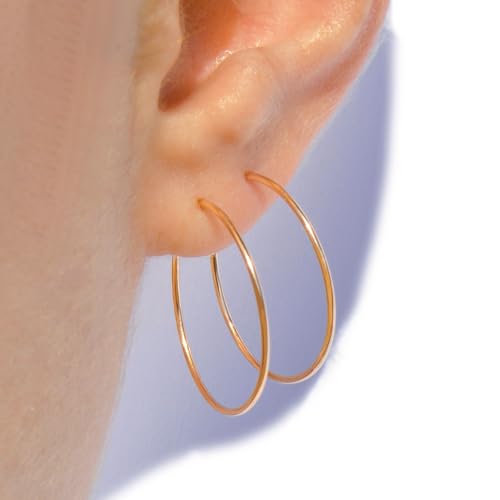 14k Real Gold Thin Hoop Earrings | Hoops Gold Hoop Earrings for Women Tiny Dainty 14 Karat Small...