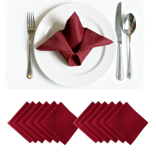 Tutamaz Serviettes de Table, Lot de 12 Serviettes en Tissu Bordeaux Réutilisables Antitaches et Infroissables pour Anniversaire Mariage Bar Café Décoration...