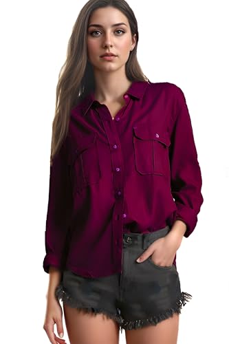 Image of C.Cozami Casual Long Sleeves Double Pocket Women's Rayon Shirts