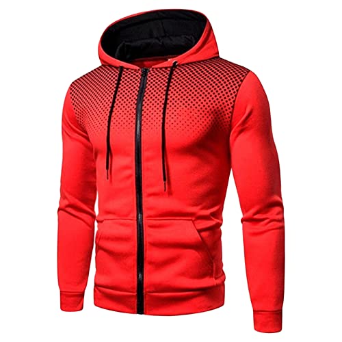 Maiyifu-GJ Men's Full Zip Cardigan Hoodies Long Sleeve Fleece Sports Hoodie Lightweight Hooded Sweatshirts with Pockets (Red,3X-Large)