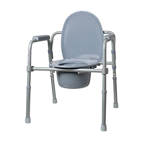 Mobicare Silla Comodo 3 en 1 Soporte 170 kg Silla de Ayuda para Inodoro Portátil con Cubeta y Cover Silla Asiento de Ducha para Baño, Gris