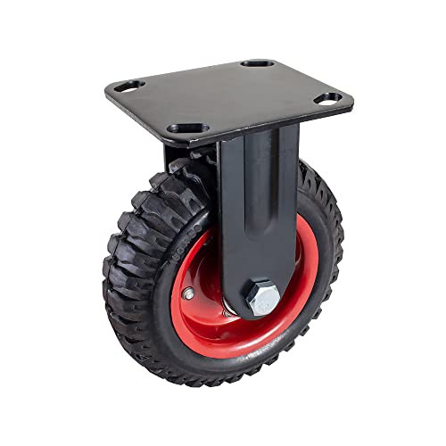 POWERTEC 6 Inch Caster Wheels, Heavy Duty Fixed Plate Casters with Rubber Knobby Tread for Workbench, Dolly, Cart, Trolley, Wagon, Toolbox and Chicken Coop, Large Rubber Castor Wheels, 1PK (17052)