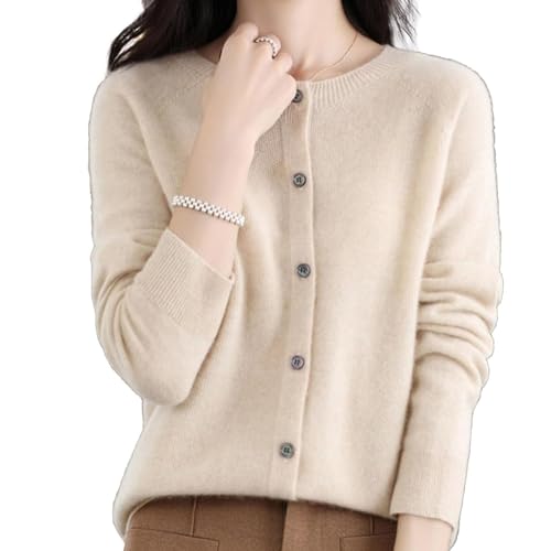 Cashmere Cardigan Sweaters for Women, Womens Cashmere Sweater，100% Cashmere Crew Neck Long Sleeve Cardigans