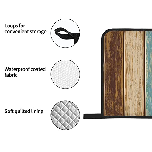 Retro Rustic Barn Wood Oven Mitts And Pot Holders Sets Set Of 4，Resistant Hot Pads Non-Slip Cotton Lining Gloves For Kitchen Baking Cooking Grilling #TOP5