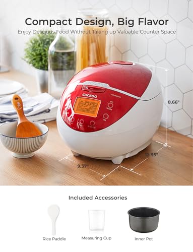 CUCKOO Micom Rice Cooker 6 Cup Uncooked / 12 Cup Cooked, Fuzzy Logic Rice Maker with Delay Timer & Keep Warm Setting, Versatile Food Steamer for Cooking, Non-Stick Inner Pot, Red (CR-0655F)