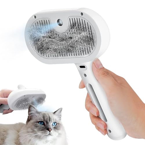 YoPoll Mist Massage Brush sheddyMist PuffGroom GroomFlowCat Brush for Indoor Cats, Pet Steam Brushes for Shedding, Hair Supplies for Long or Short Haired Kitten, White