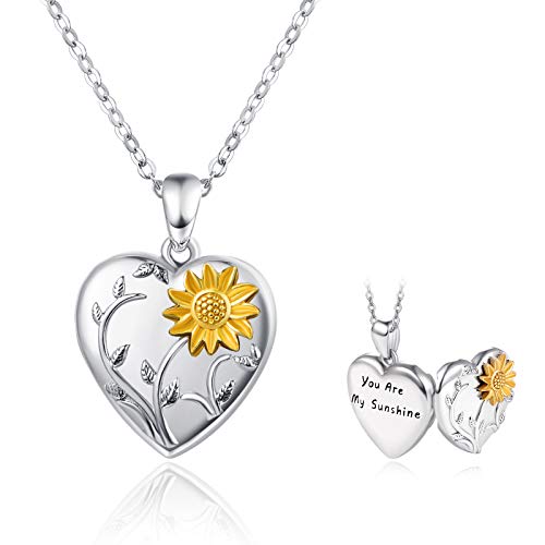 Sunflower Locket Necklace 925 Sterling Silver You are My Sunshine Heart Engraved Jewelry Anniversary Birthday Gifts for Her Women