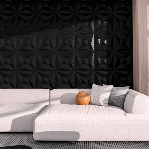 40 PCS 3D Wall Panels for Interior Wall Décor Black 11.8"*11.8" Covering Panels, PVC Textured 3D Wall Tile for Living Room, Bedroom DIY Interior Décor - Image 5