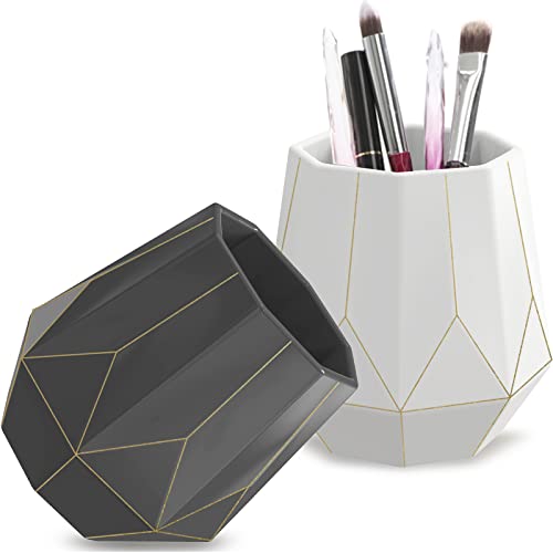 Dicunoy Lot de 2 porte-stylos en céramique - Motif géométrique - Pour la maison, le bureau, l'école Cover