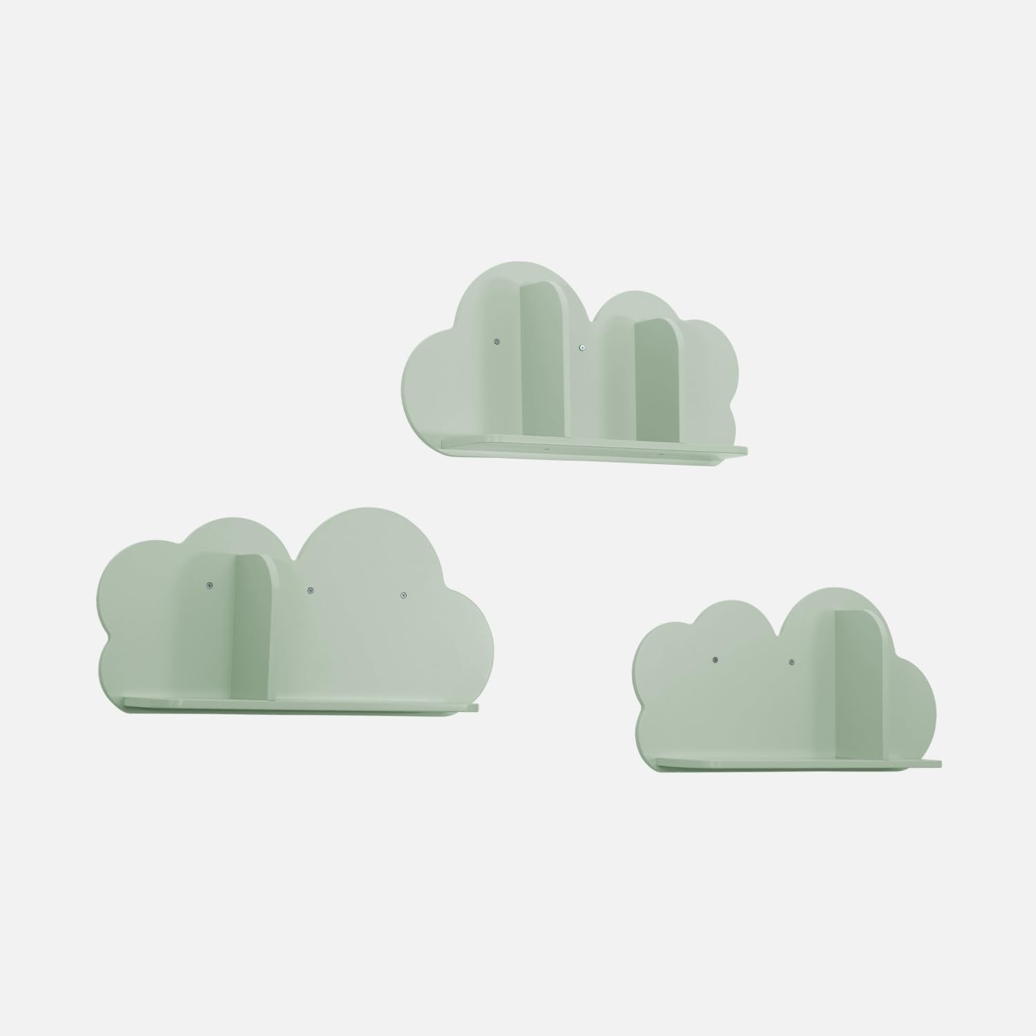 Estantería de pared nube para dormitorio infantil set de 3 Nephos Verde 34.5x12x23.5 cm