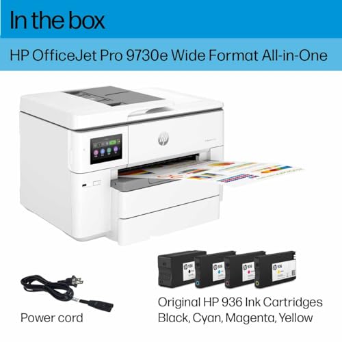 HP OfficeJet Pro 9730e Wide-Format Wireless All-in-One Color Inkjet Printer, Print, scan, Copy up to 11x17', ADF, Duplex Printing Best-for-Office, 3 Month Instant Ink Trial Included (537P6A)