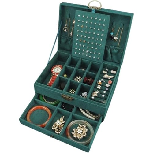 ITMEATジュエリーボックスアクセサリーケースジュエリー収納宝石箱大容量鍵付き引き出しおしゃれ小物入れネックレスピアスリング指輪置き女性用女の子グリーン (23×17×10.5cm,グリーン)