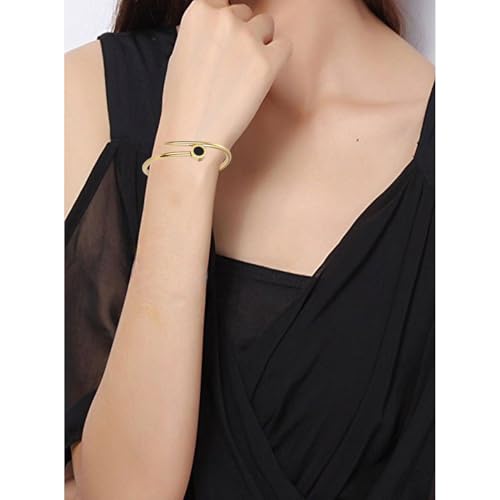 Image of Okos Gold Plated Fashion Jewellery Stainless Steel Anti Tarnish Cuff Band Style Bangle Bracelet with White CZ Stones For Girls and Women CO0025