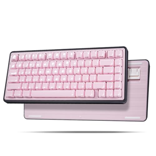 Image of ZORNHER UR82 Wireless Mechanical Keyboard, 75% Pink & Black Creamy Keyboard with Glossy Jelly Cat-Ear Keycaps,Hot-Swappable RGB Gaming Keyboard for Windows /Mac, BT /2.4G /USB-C