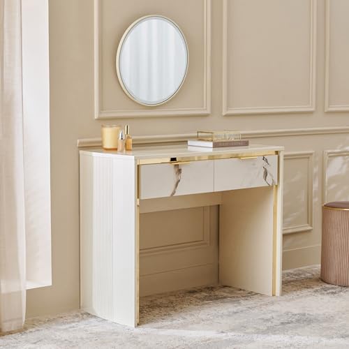 Image of Home Centre | Modern Radiance Dresser Mirror with Drawers | Full Length Mirror for Home | Engineered Wood | Cream | 1 Year Warranty