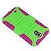 NEW Rugged Shock-proof Armor Hybrid Hard and Soft Case for Samsung Galaxy Mega 6.3 - Double Layer Case with a Slide-out Kickstand (Dual Layer Kickstand Case - Green and Pink)
